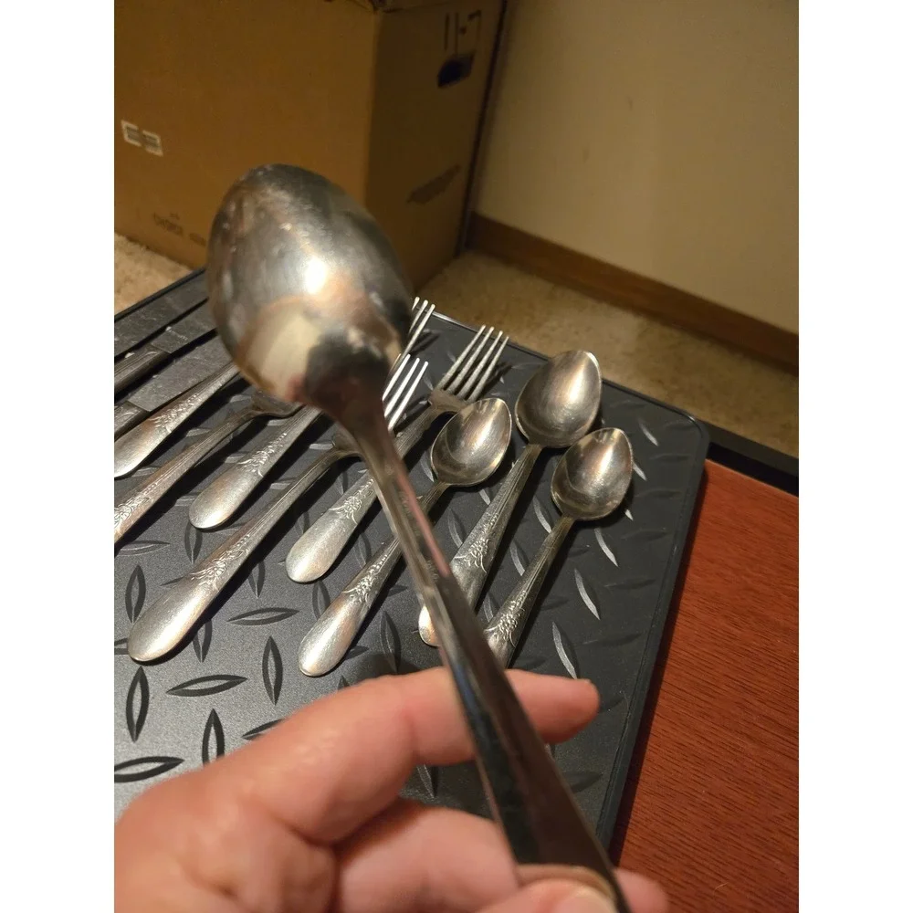 Vintage Floral Rose Stainless Steel Flatware Set 12pc Mixed‎ Lot